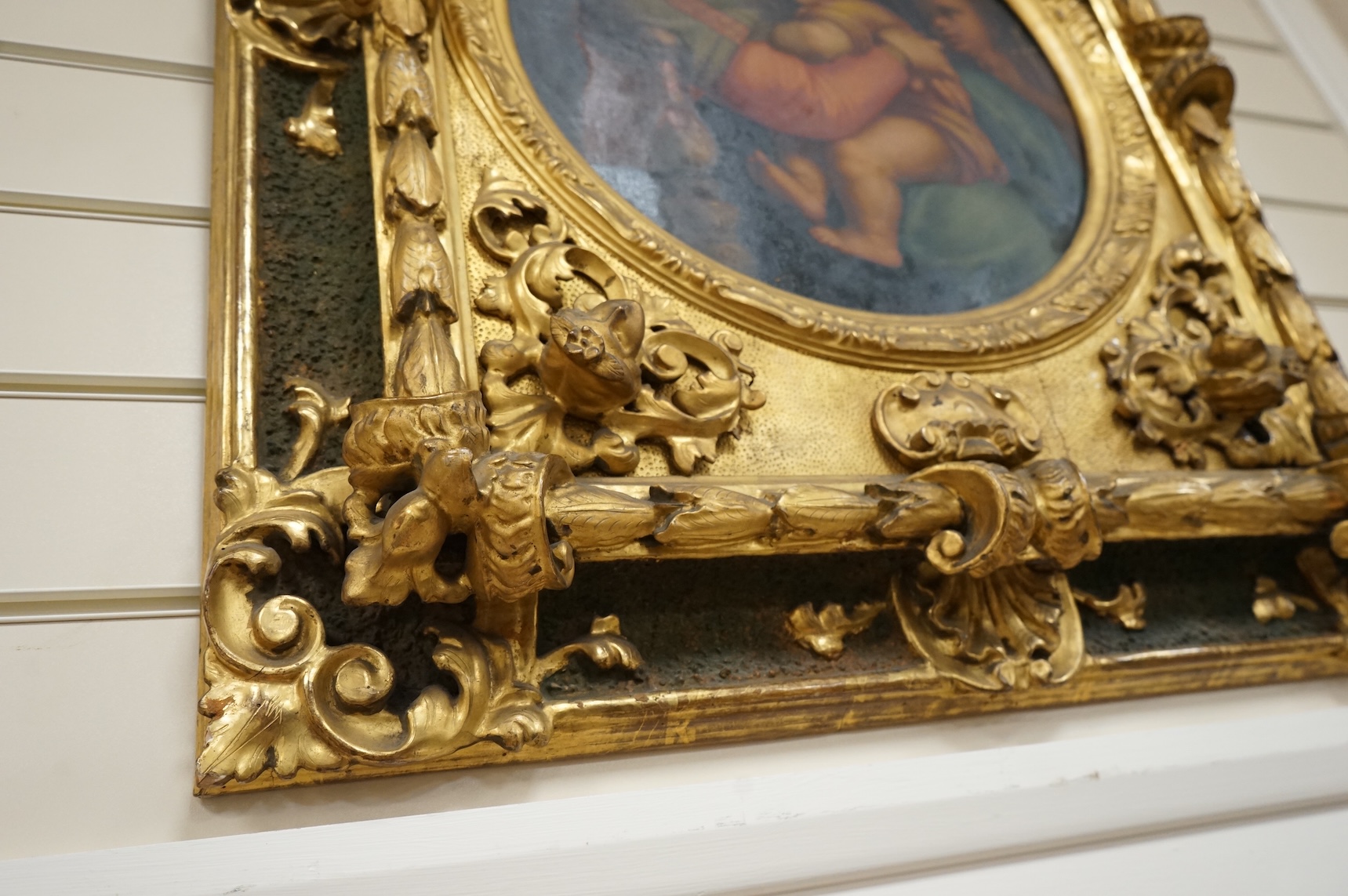 After Raphael (1483-1520), tondo oil on canvas, Madonna and chair, 38cm diameter, housed in ornate gilt frame